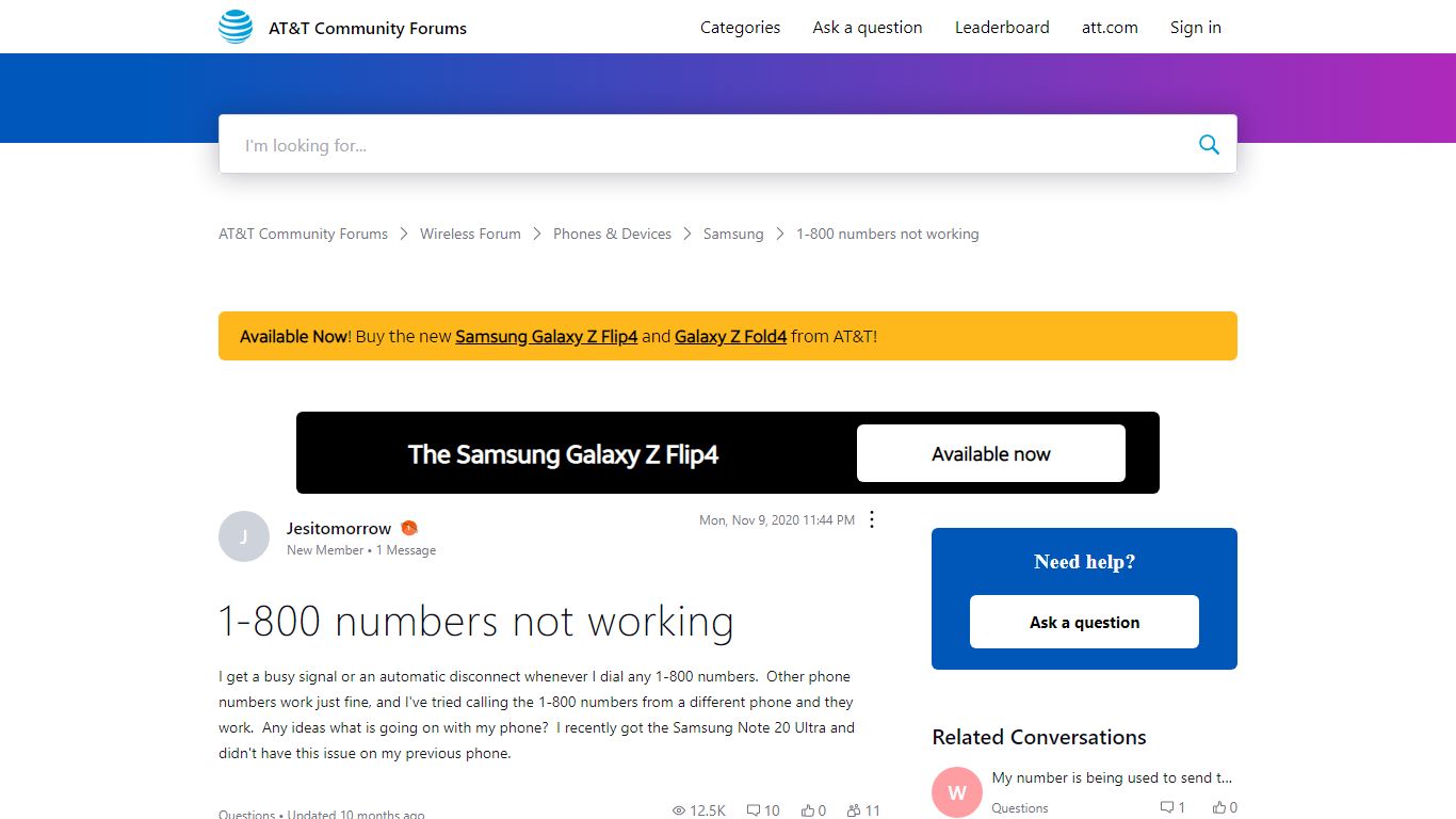 ‎1-800 numbers not working | AT&T Community Forums
